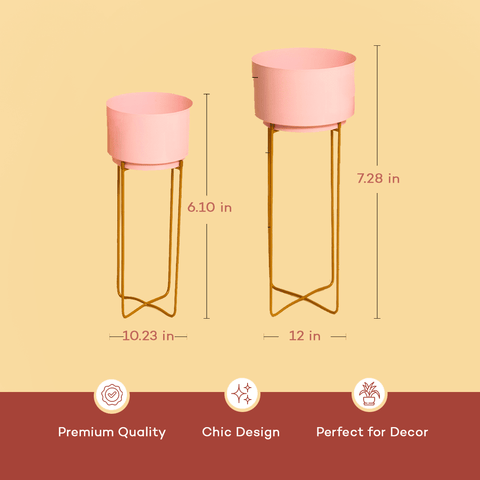 Baby Pink Cylinder Planters with Stand (Set of 2)