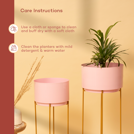 Baby Pink Cylinder Planters with Stand (Set of 2)