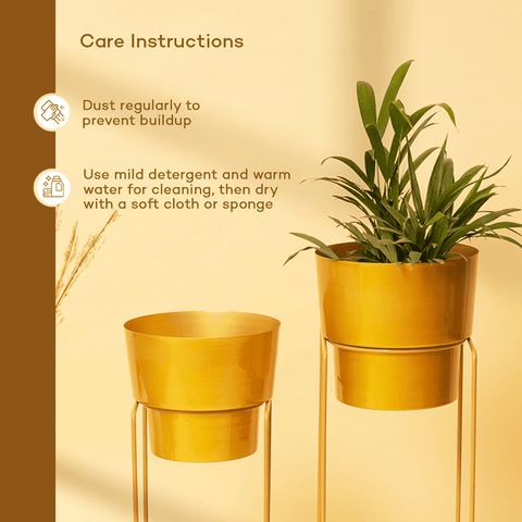 Metallic Gold Planters with Stand (Set of 2)