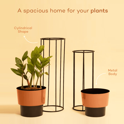 Black-Copper Planters with Stand (Set of 2)