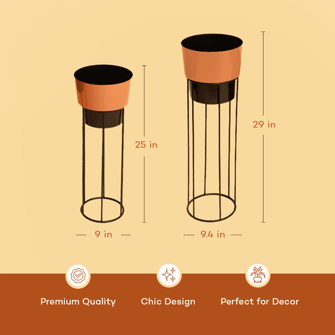 Black-Copper Planters with Stand (Set of 2)