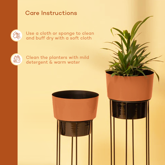 Black-Copper Planters with Stand (Set of 2)