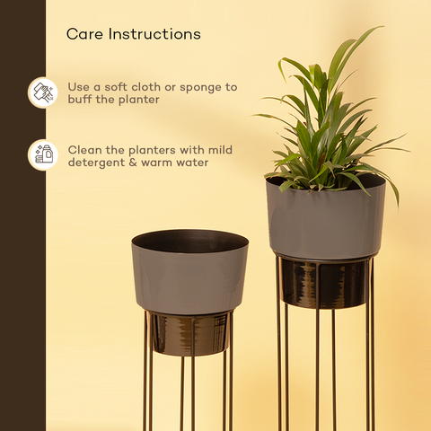 Black-Grey Planters with Stand (Set of 2)