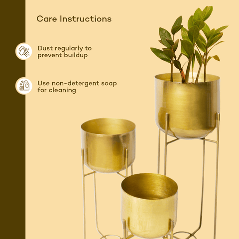 Metallic Golden Pot With Stand (Set of 3)