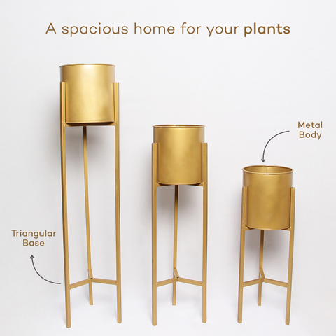 Honey Gold Metal Pot with Stand (Set of 3)