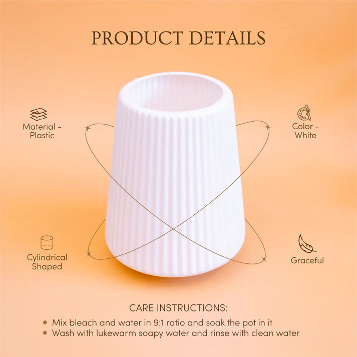 Striped White Cylindrical Plastic Vase