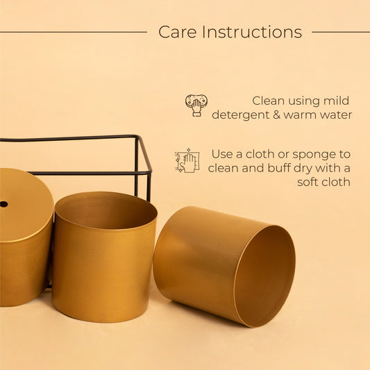 3-in-1 Golden Cylindrical Pots with Single Stand
