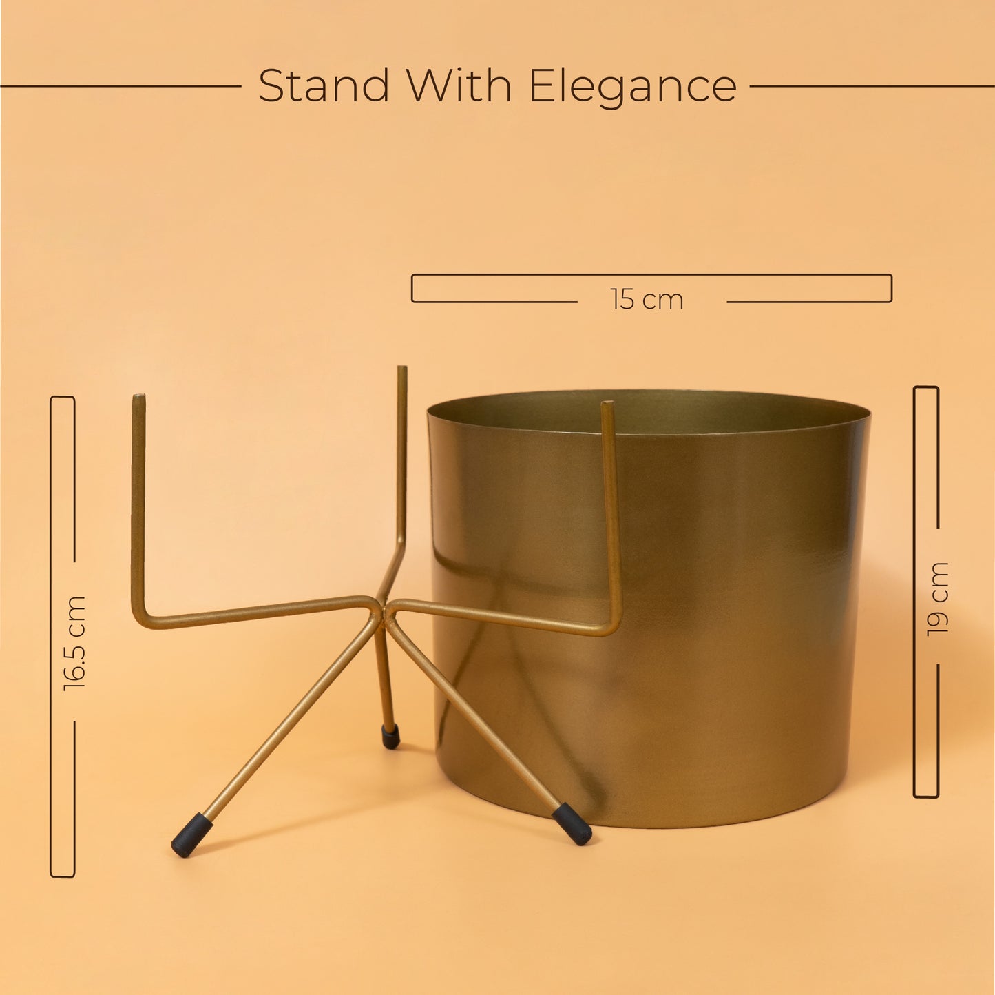 Gold Finish Cylindrical Iron Pot With Stand