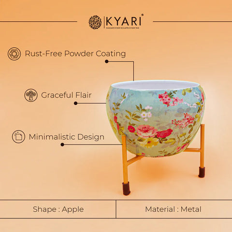 Floral Printed Pot With Iron Stand