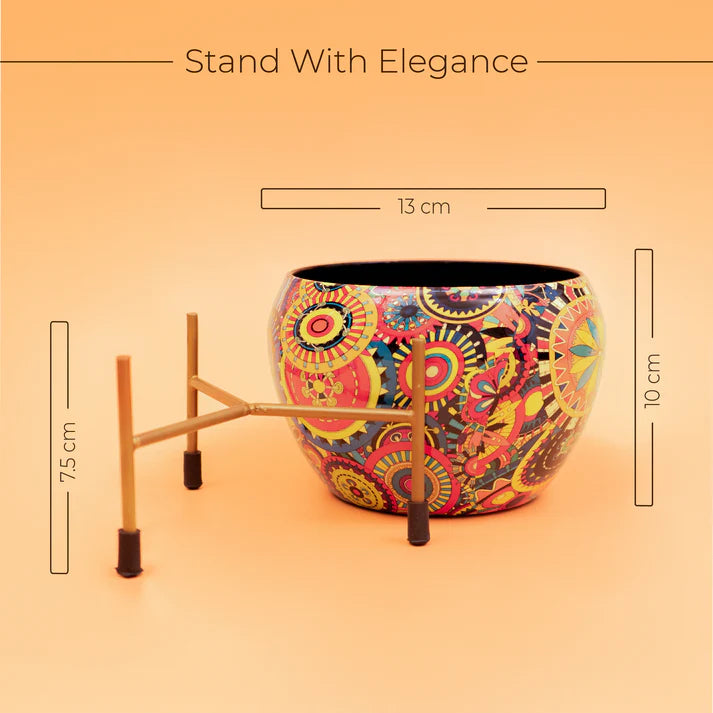 Traditional Multicolor Metal Pot With Stand