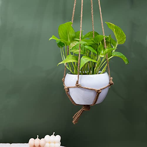 White Iron Hanging Pot With Jute Rope