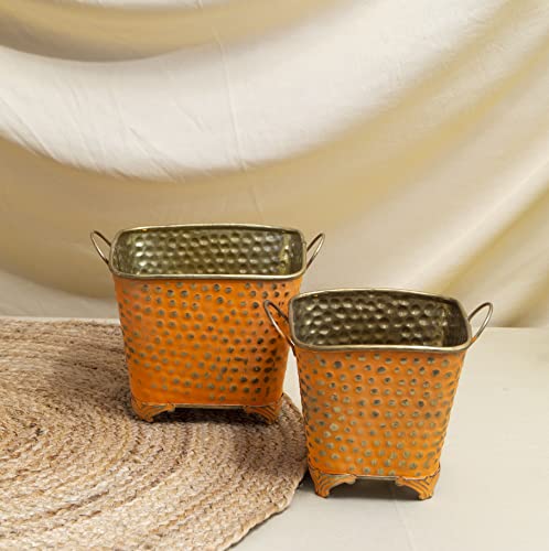 Gold Small Oval Dotted Pot (set Of 2)