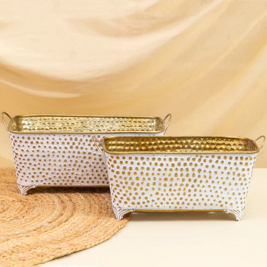 Metal Oval Dotted Pot (set Of 2)