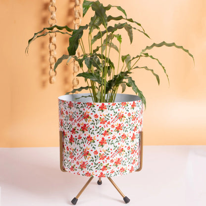 Aesthetic Floral Print Metal Pot With Stand